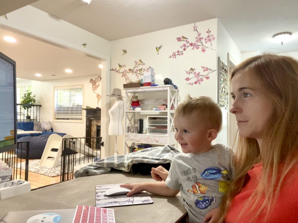 Mom working from home with a baby