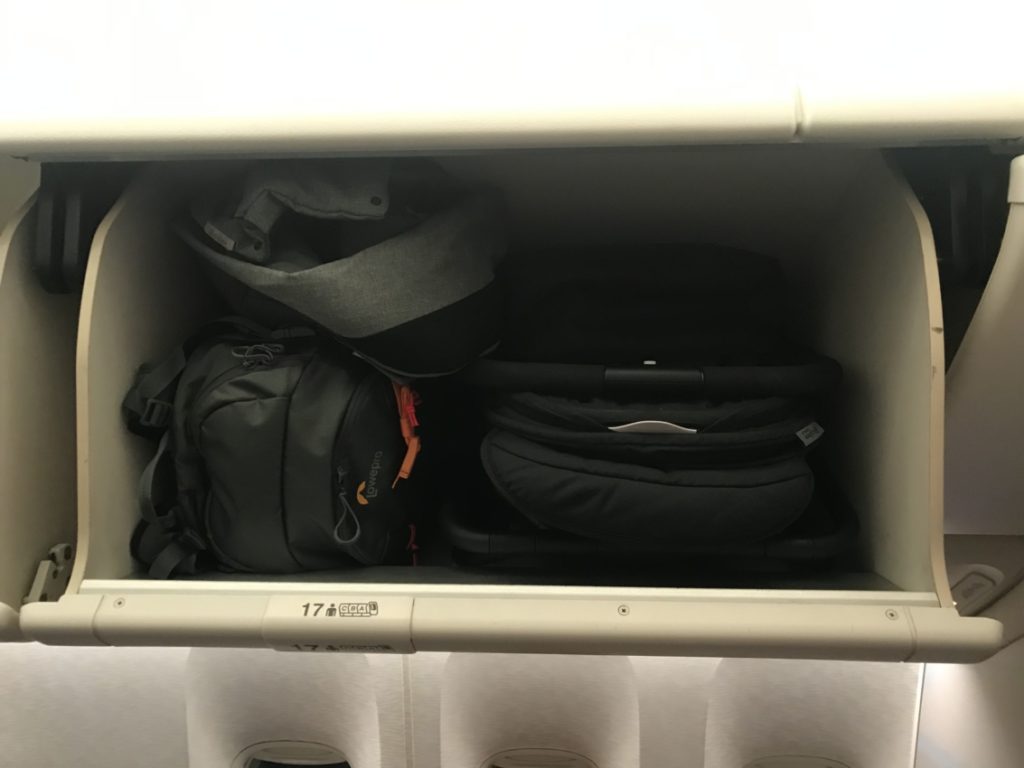  Cybex Eezy S Twist in an overhead compartment with wheels removed