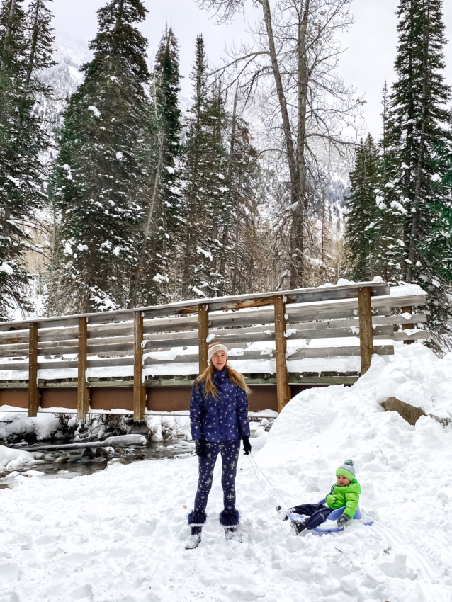 Baby sledding with mom