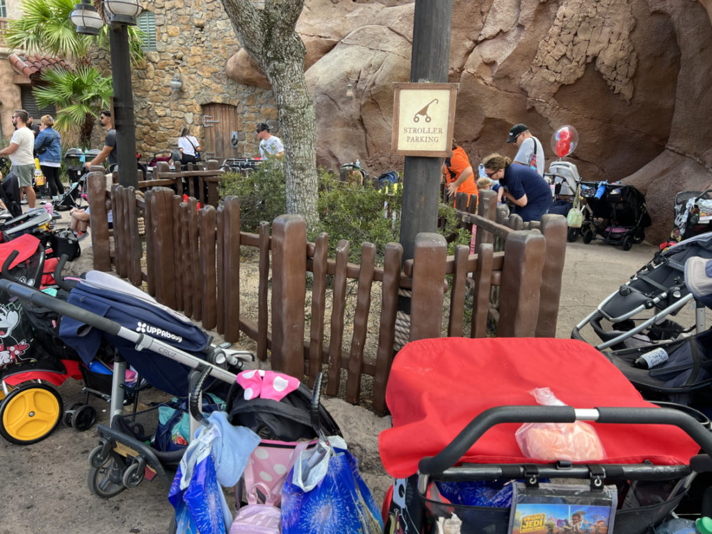 Disneyland stroller parking options sign