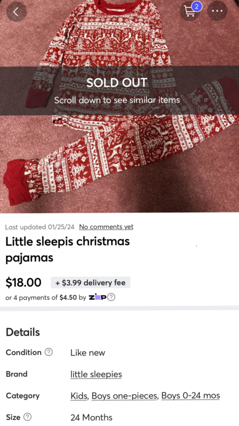 Screenshot of Little Sleepies used pajamas sold on Mercari app